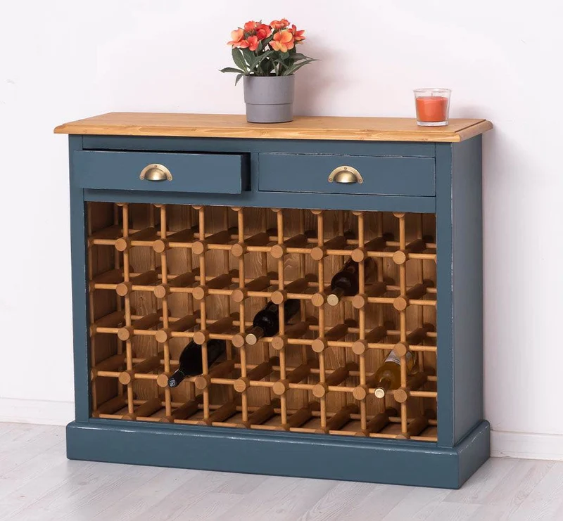 Weinschrank aus Massivholz mit zwei Schubladen | Sideboard mit Platz für 45 Flaschen