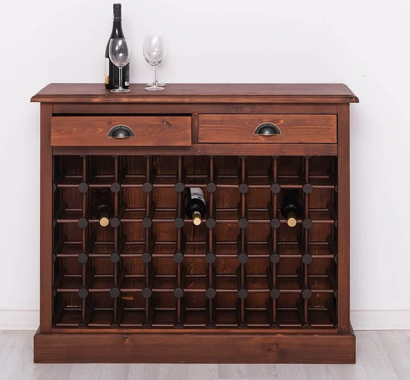 Weinschrank aus Massivholz mit zwei Schubladen | Sideboard mit Platz für 45 Flaschen