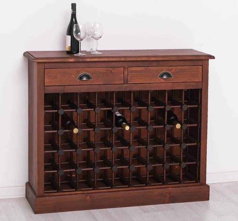 Weinschrank aus Massivholz mit zwei Schubladen | Sideboard mit Platz für 45 Flaschen