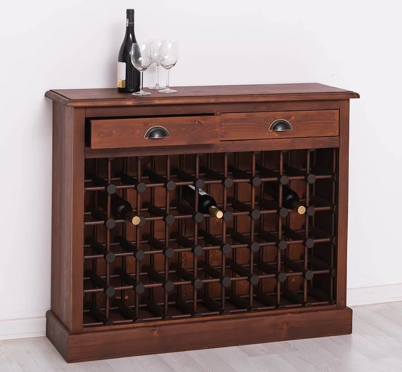 Weinschrank aus Massivholz mit zwei Schubladen | Sideboard mit Platz für 45 Flaschen