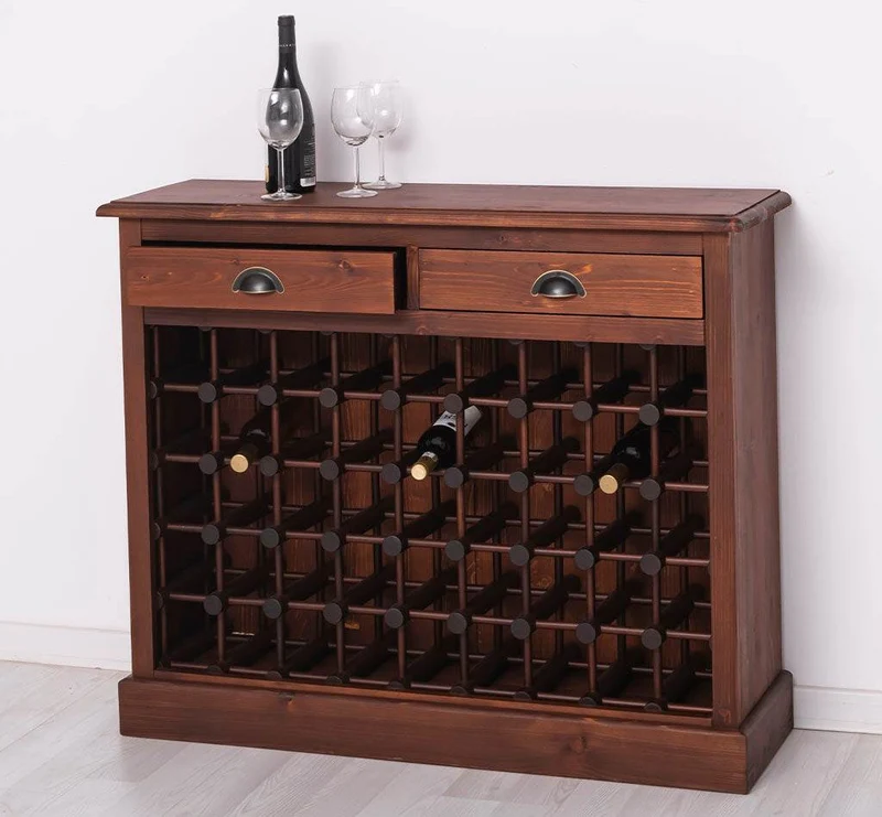 Weinschrank aus Massivholz mit zwei Schubladen | Sideboard mit Platz für 45 Flaschen