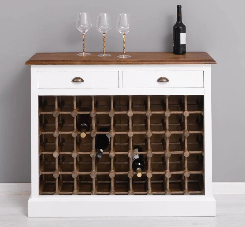 Weinschrank aus Massivholz mit zwei Schubladen | Sideboard mit Platz für 45 Flaschen