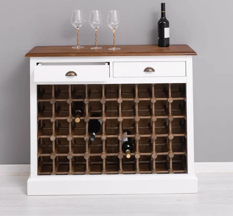 Weinschrank aus Massivholz mit zwei Schubladen | Sideboard mit Platz für 45 Flaschen