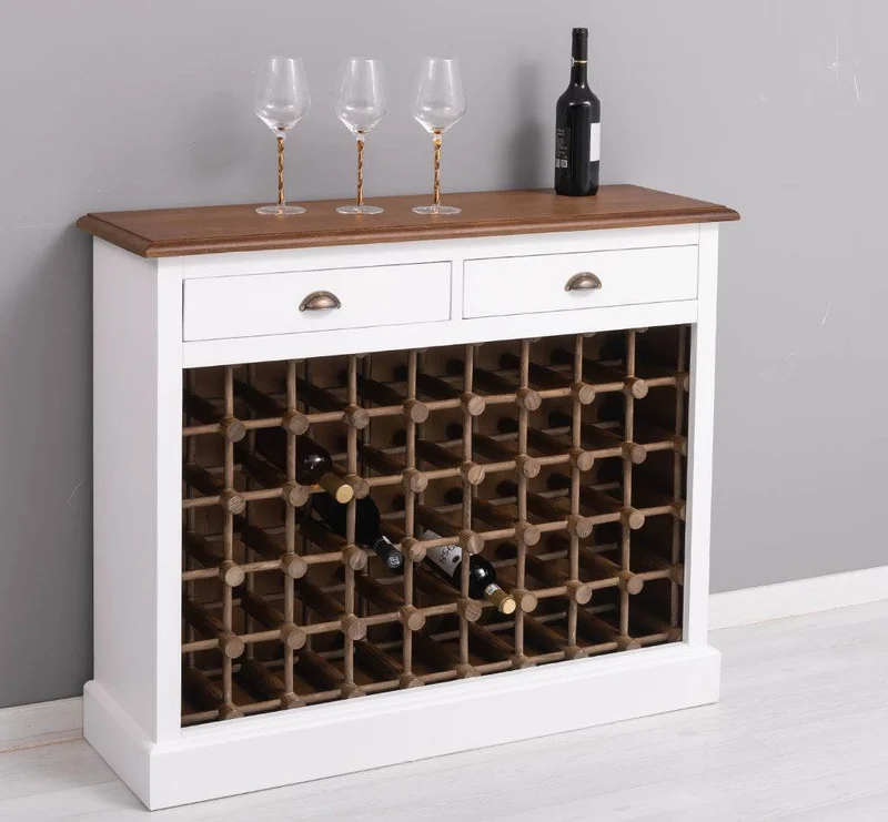 Weinschrank aus Massivholz mit zwei Schubladen | Sideboard mit Platz für 45 Flaschen