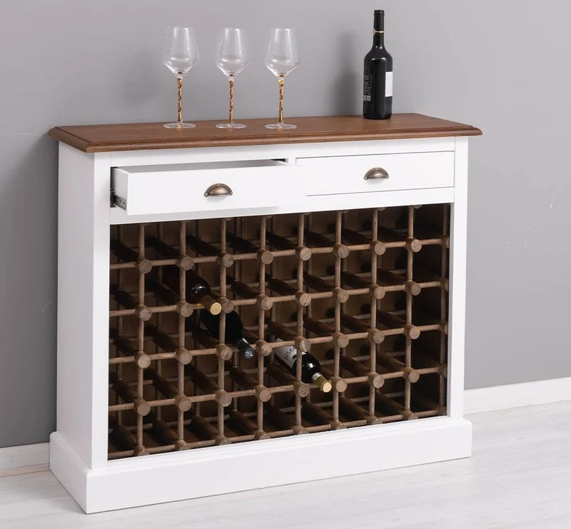 Weinschrank aus Massivholz mit zwei Schubladen | Sideboard mit Platz für 45 Flaschen