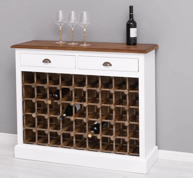 Weinschrank aus Massivholz mit zwei Schubladen | Sideboard mit Platz für 45 Flaschen