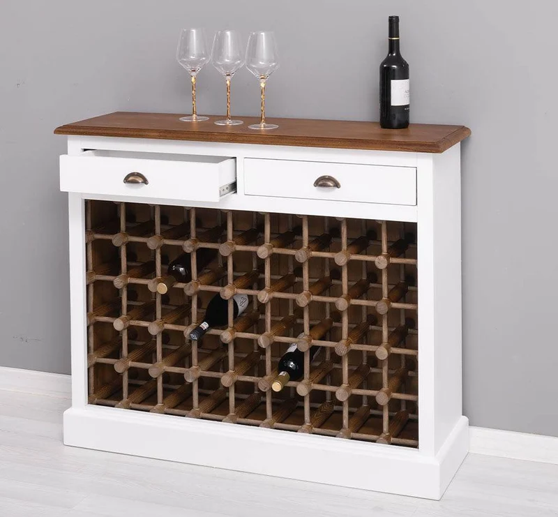 Weinschrank aus Massivholz mit zwei Schubladen | Sideboard mit Platz für 45 Flaschen