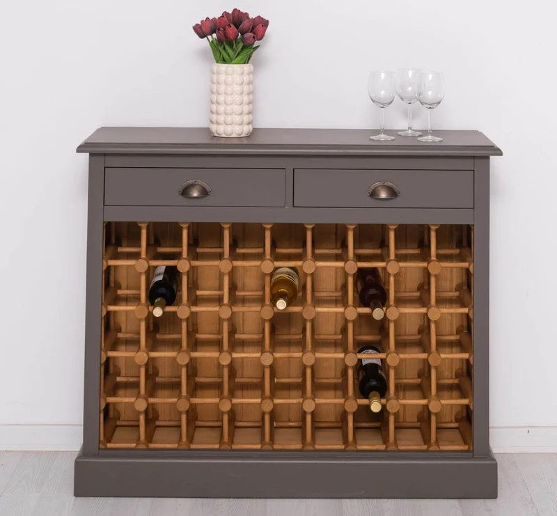 Weinschrank aus Massivholz mit zwei Schubladen | Sideboard mit Platz für 45 Flaschen
