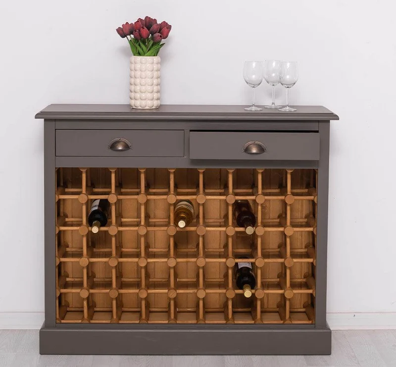 Weinschrank aus Massivholz mit zwei Schubladen | Sideboard mit Platz für 45 Flaschen