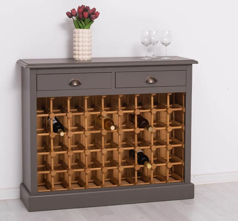 Weinschrank aus Massivholz mit zwei Schubladen | Sideboard mit Platz für 45 Flaschen