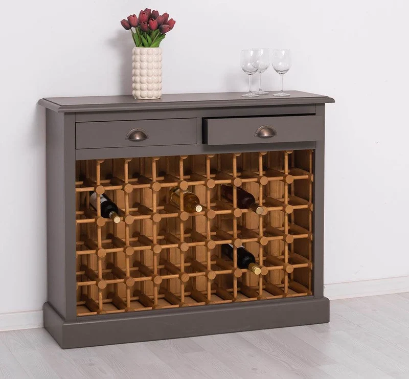 Weinschrank aus Massivholz mit zwei Schubladen | Sideboard mit Platz für 45 Flaschen