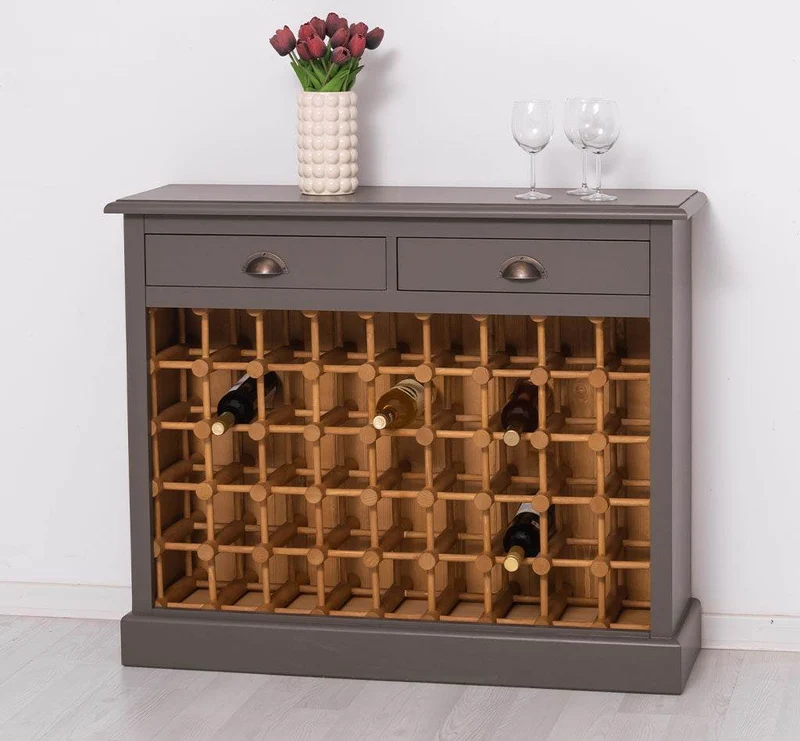 Weinschrank aus Massivholz mit zwei Schubladen | Sideboard mit Platz für 45 Flaschen