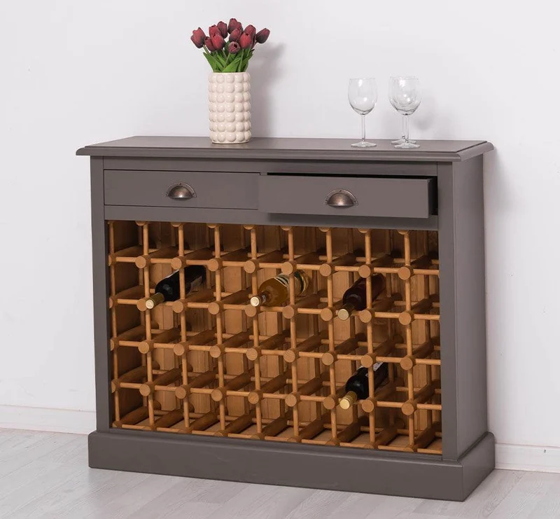Weinschrank aus Massivholz mit zwei Schubladen | Sideboard mit Platz für 45 Flaschen
