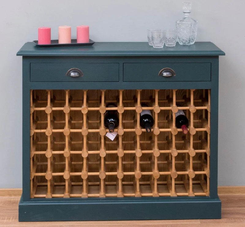 Weinschrank aus Massivholz mit zwei Schubladen | Sideboard mit Platz für 45 Flaschen