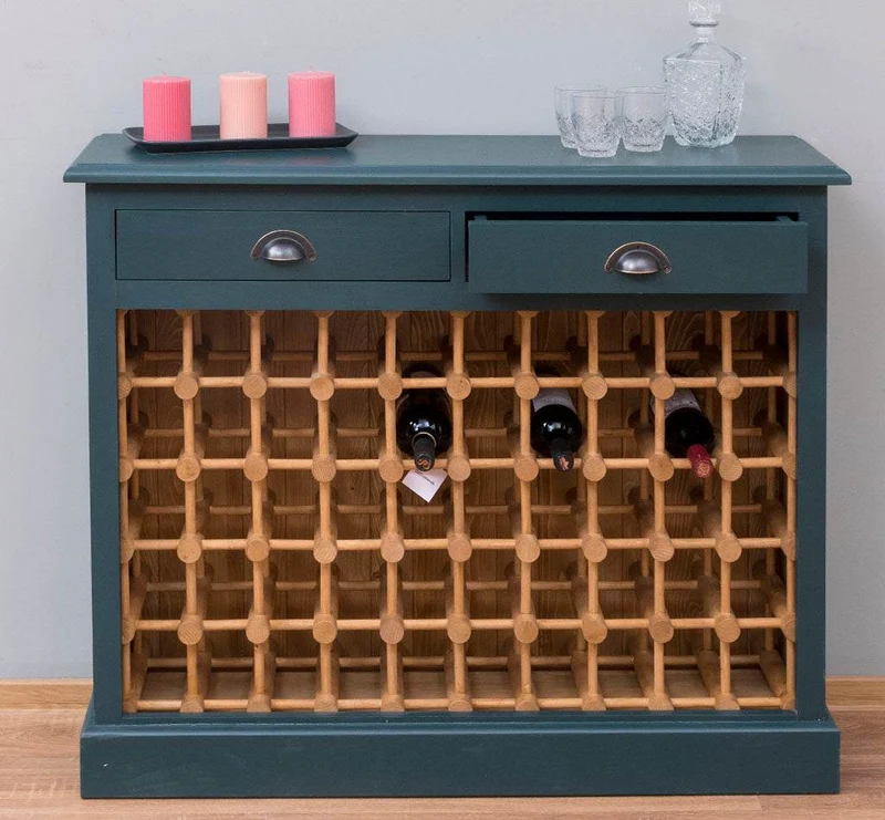 Weinschrank aus Massivholz mit zwei Schubladen | Sideboard mit Platz für 45 Flaschen