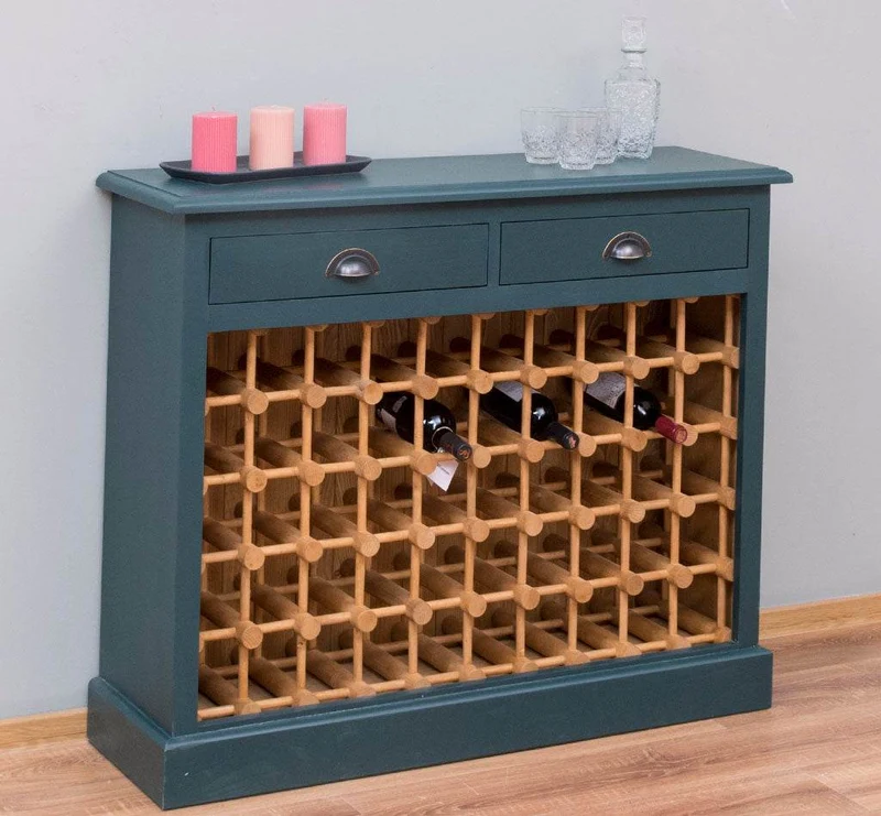 Weinschrank aus Massivholz mit zwei Schubladen | Sideboard mit Platz für 45 Flaschen