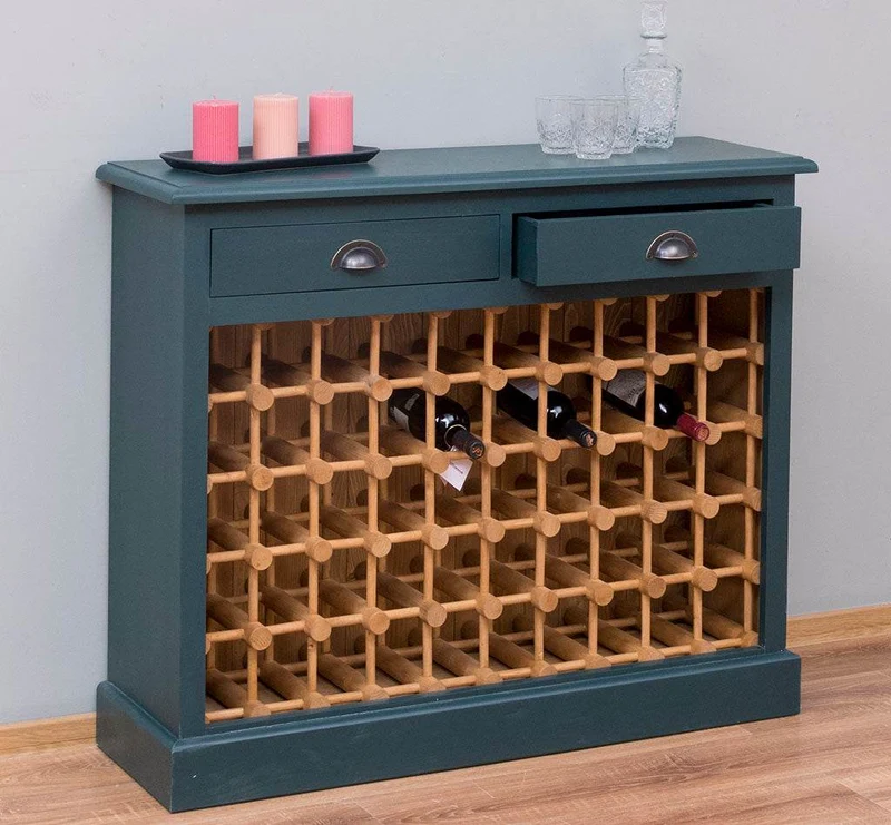 Weinschrank aus Massivholz mit zwei Schubladen | Sideboard mit Platz für 45 Flaschen