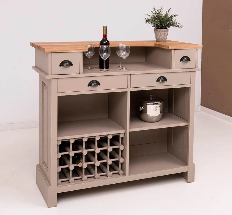 Vintage Weinbar aus Massivholz mit Flaschenfach für 15 Flaschen