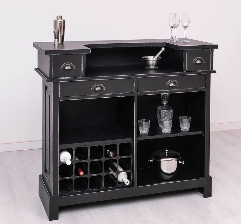 Vintage Weinbar aus Massivholz mit Flaschenfach für 15 Flaschen