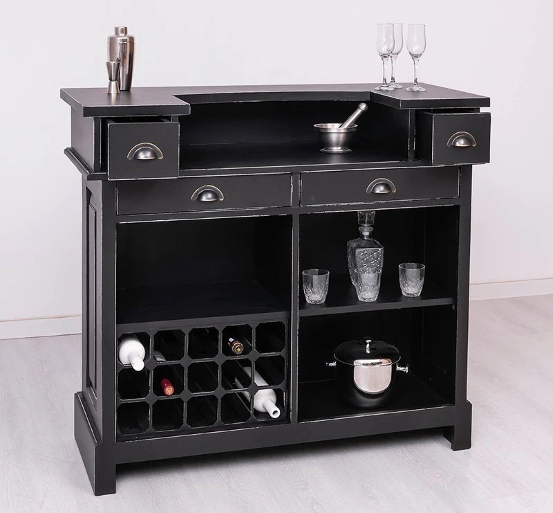 Vintage Weinbar aus Massivholz mit Flaschenfach für 15 Flaschen
