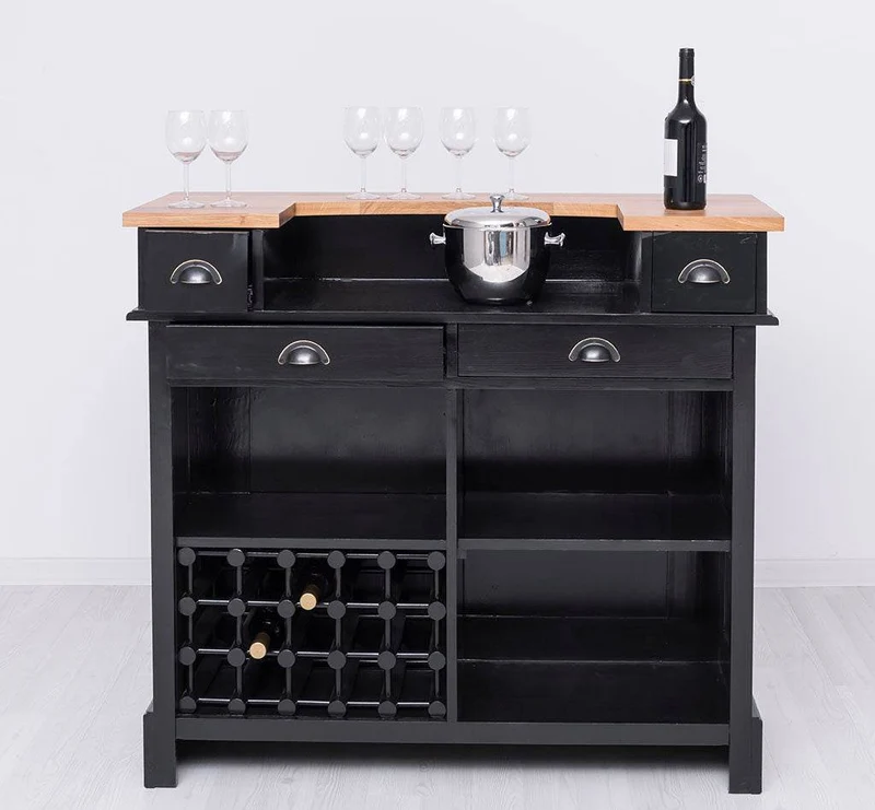 Vintage Weinbar aus Massivholz mit Flaschenfach für 15 Flaschen