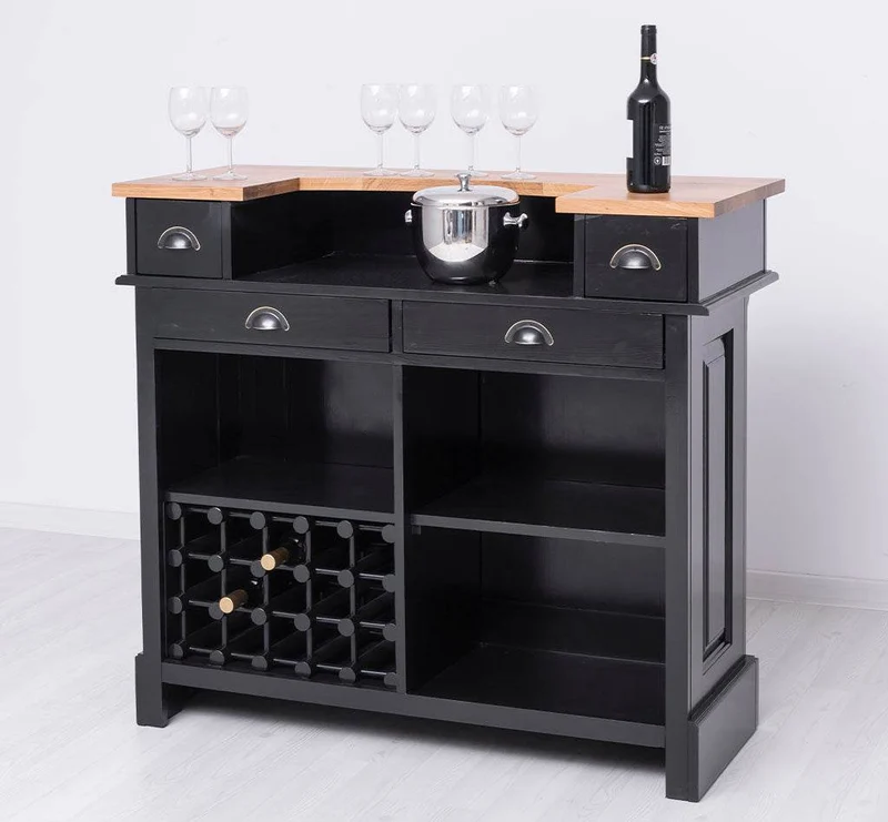 Vintage Weinbar aus Massivholz mit Flaschenfach für 15 Flaschen