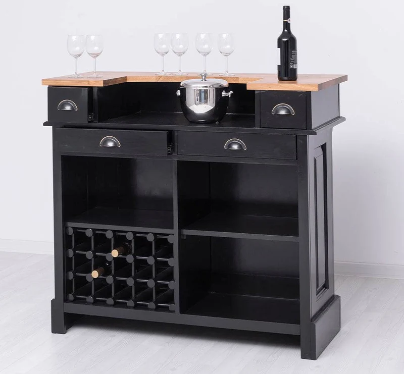 Vintage Weinbar aus Massivholz mit Flaschenfach für 15 Flaschen