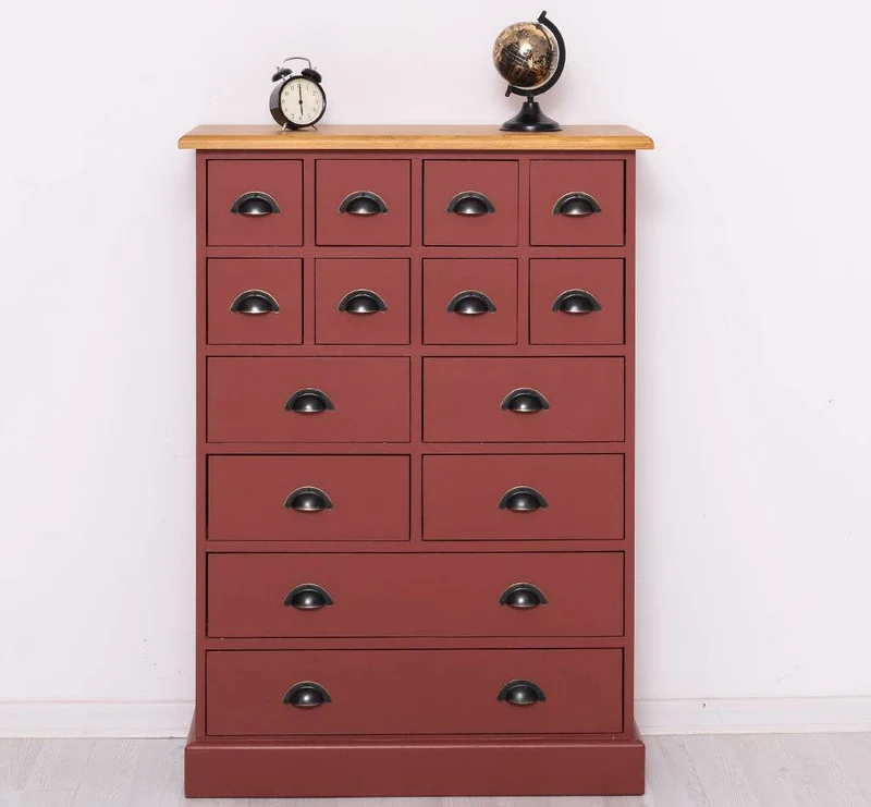 Hoher Apothekerschrank mit 14 Schubladen