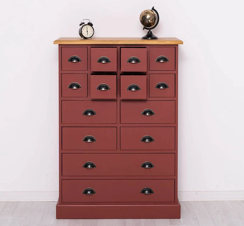 Hoher Apothekerschrank mit 14 Schubladen