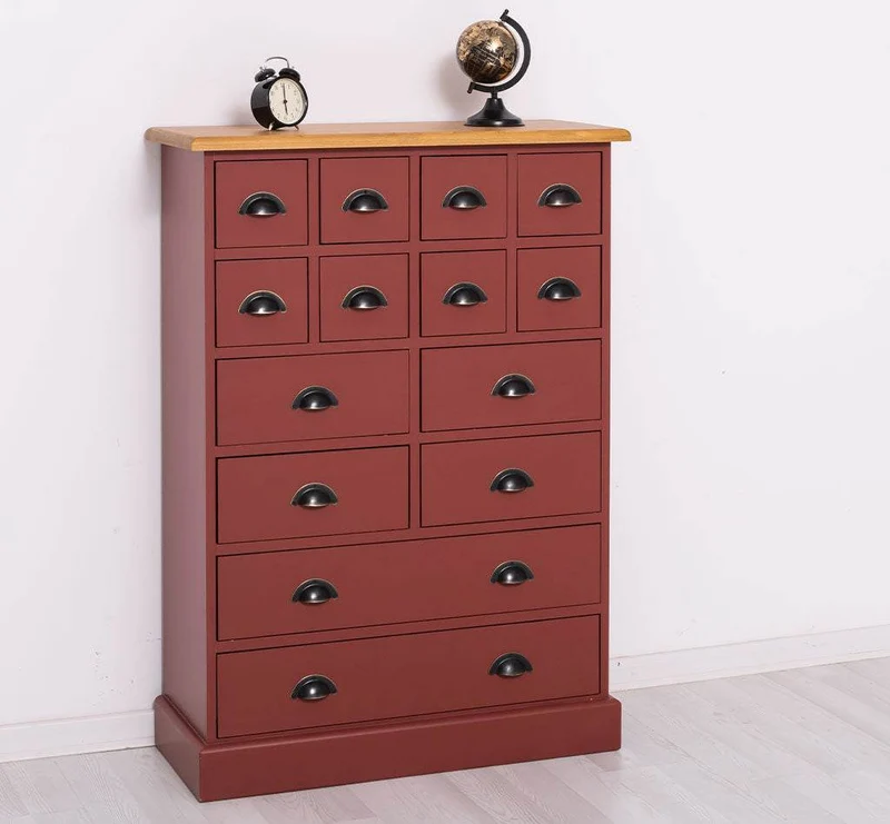 Hoher Apothekerschrank mit 14 Schubladen