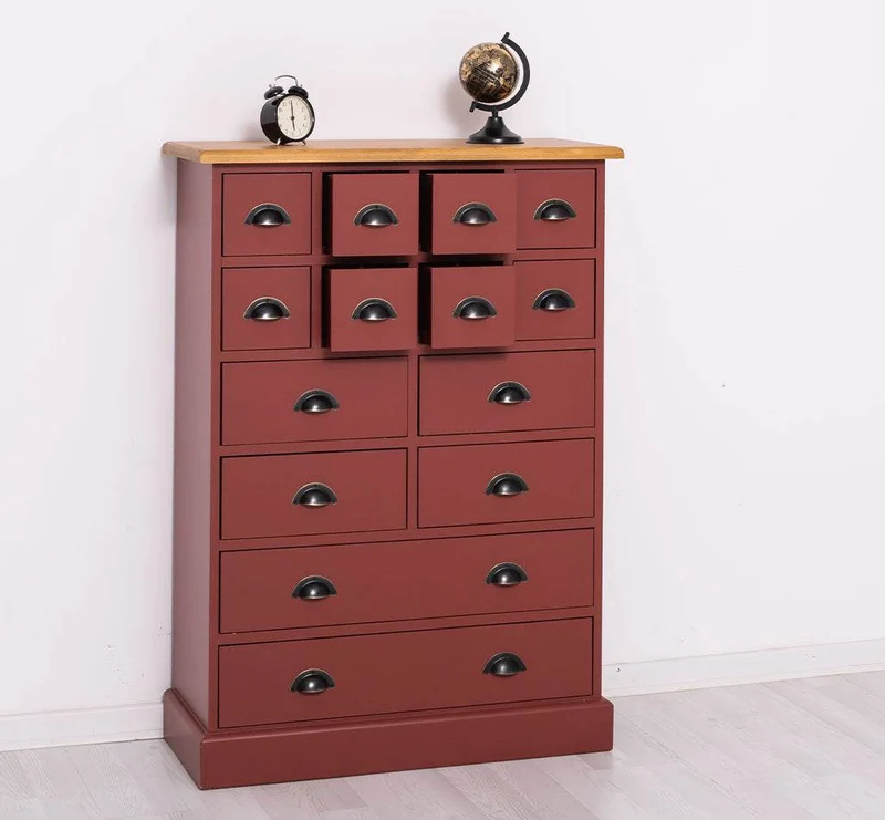 Hoher Apothekerschrank mit 14 Schubladen