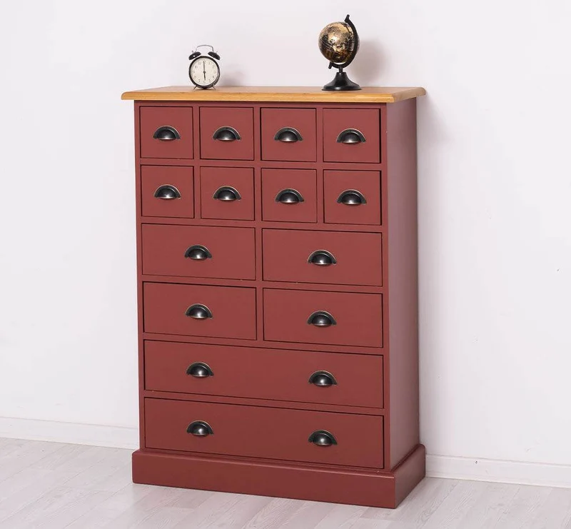Hoher Apothekerschrank mit 14 Schubladen