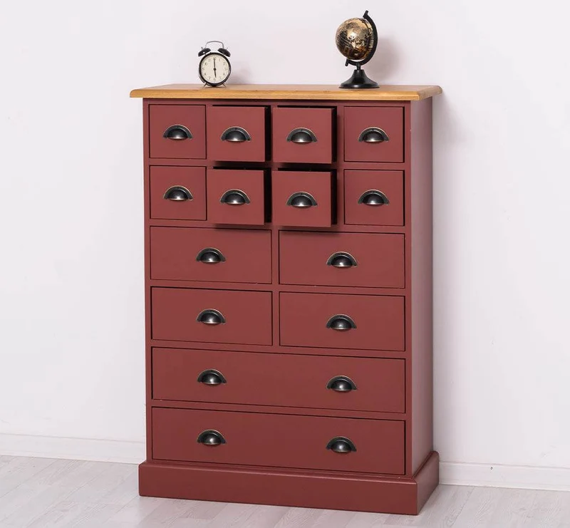 Hoher Apothekerschrank mit 14 Schubladen