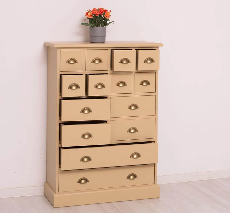 Hoher Apothekerschrank mit 14 Schubladen