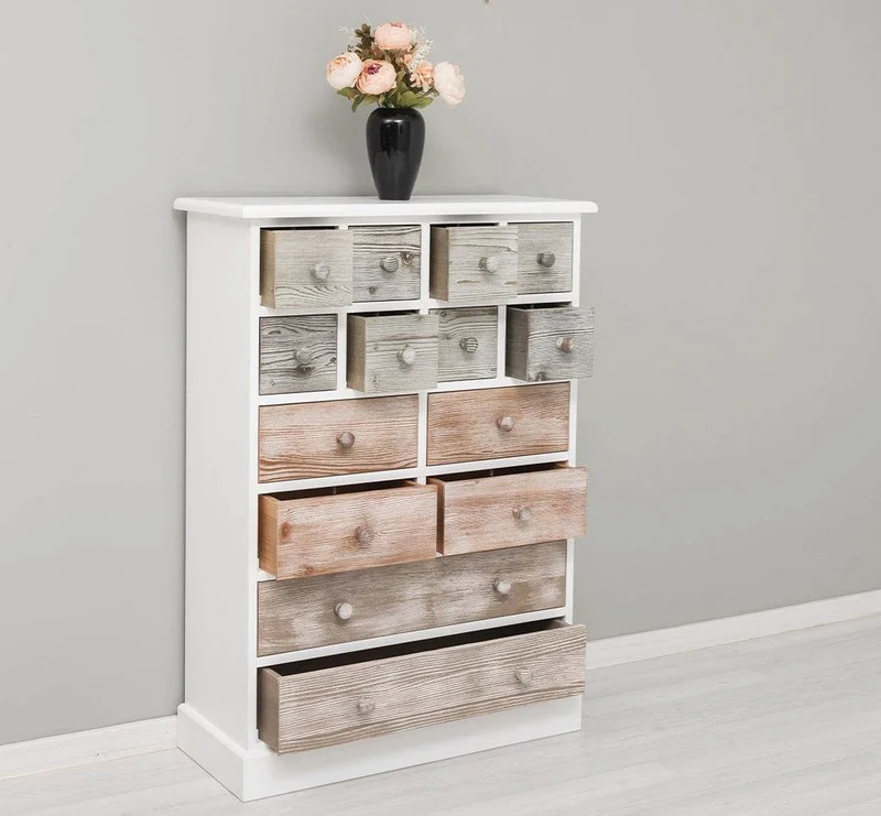 Hoher Apothekerschrank mit 14 Schubladen