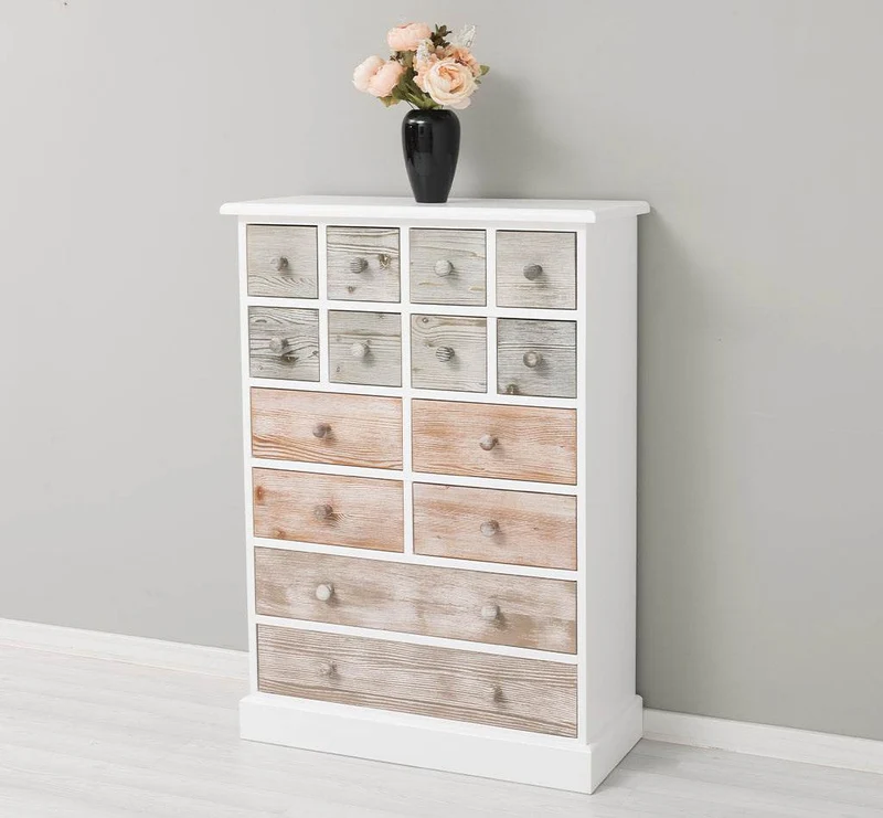 Hoher Apothekerschrank mit 14 Schubladen