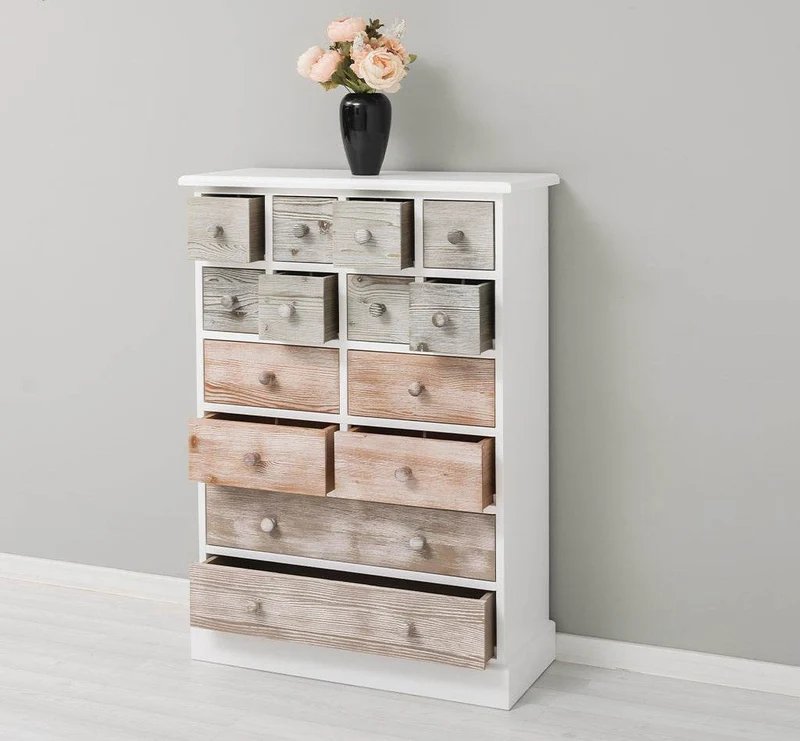 Hoher Apothekerschrank mit 14 Schubladen