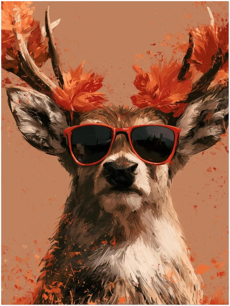Hirsch mit roter Sonnenbrille Leinwand
