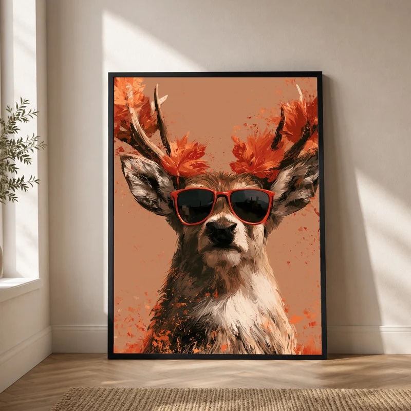 Hirsch mit roter Sonnenbrille Poster