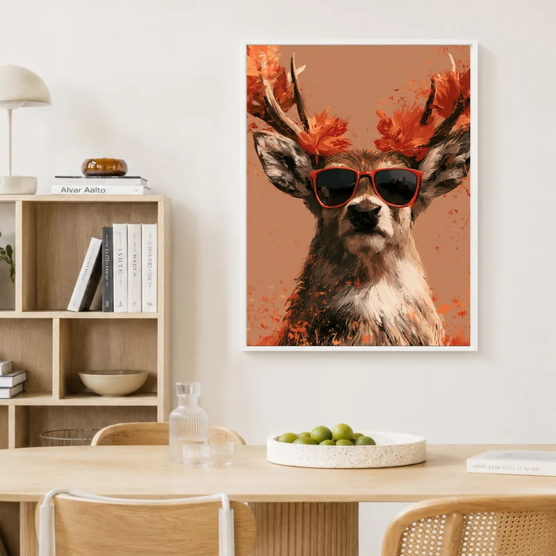 Hirsch mit roter Sonnenbrille Poster
