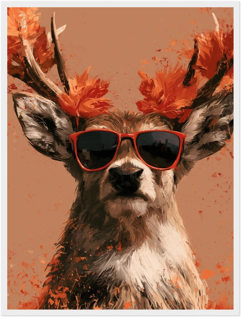Hirsch mit roter Sonnenbrille Poster
