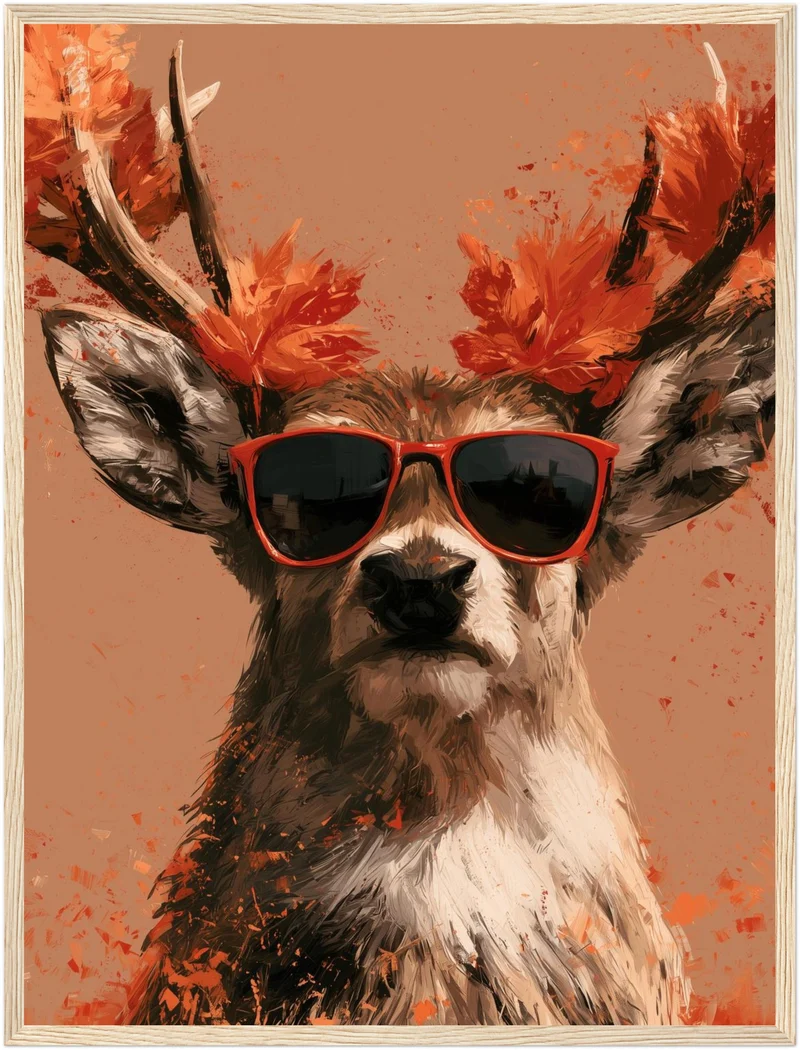 Hirsch mit roter Sonnenbrille Poster