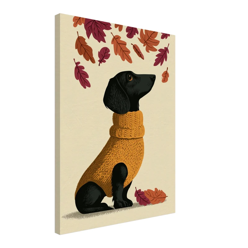 Dackel im Herbstpullover Leinwand