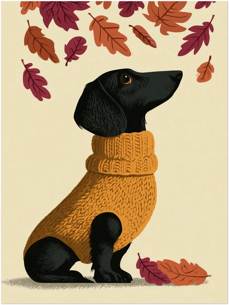 Dackel im Herbstpullover Poster