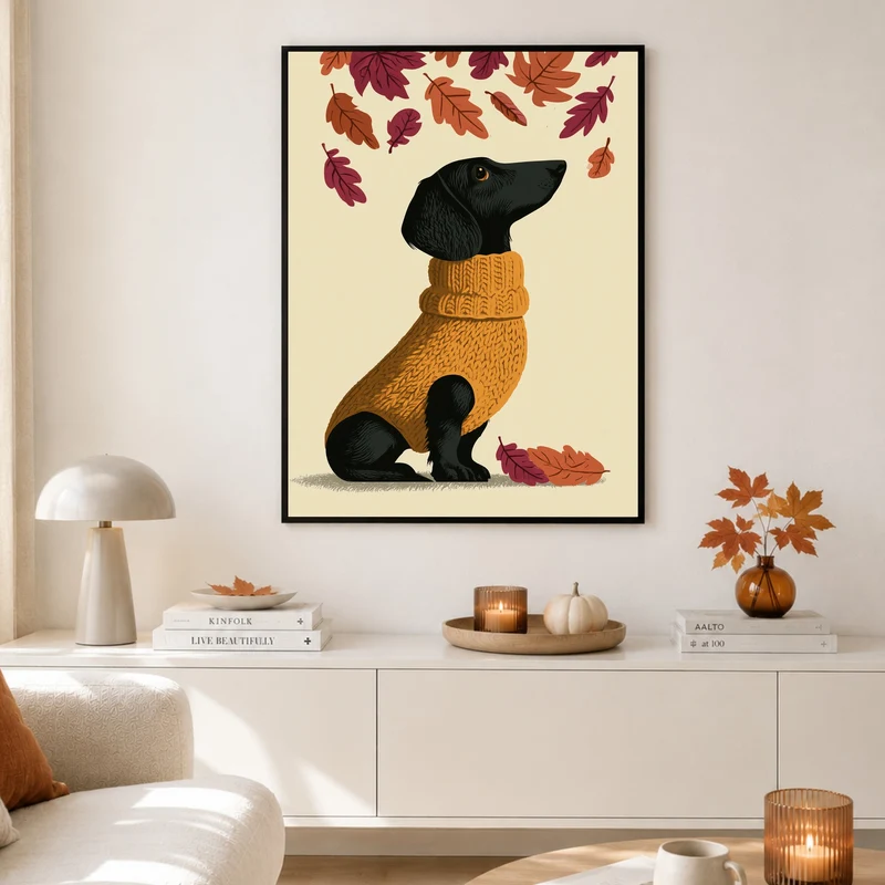 Dackel im Herbstpullover Poster