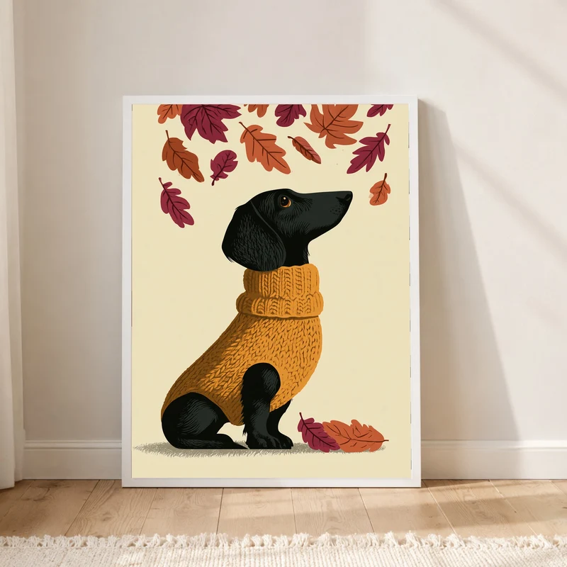 Dackel im Herbstpullover Poster