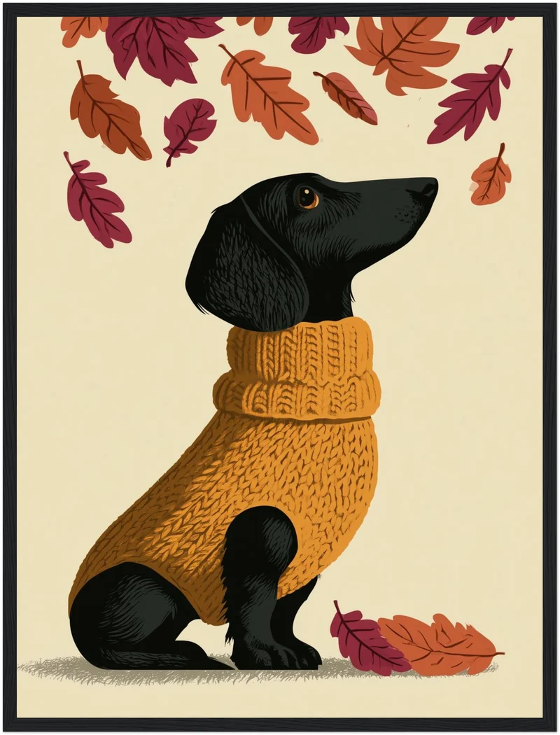 Dackel im Herbstpullover Poster
