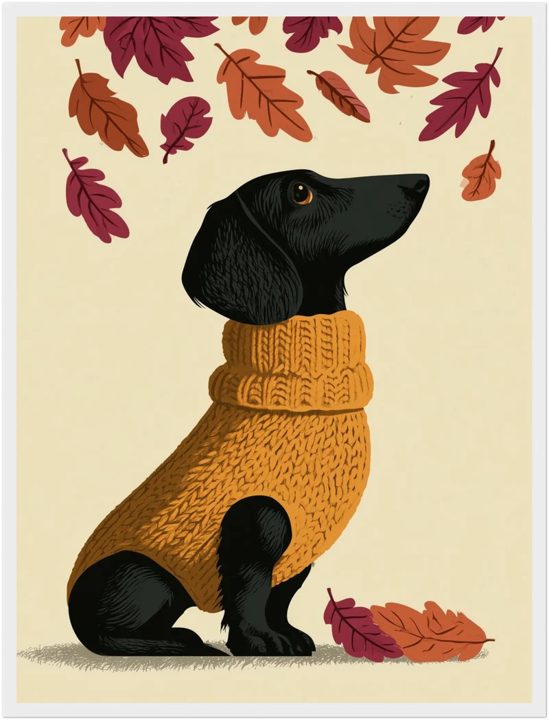 Dackel im Herbstpullover Poster
