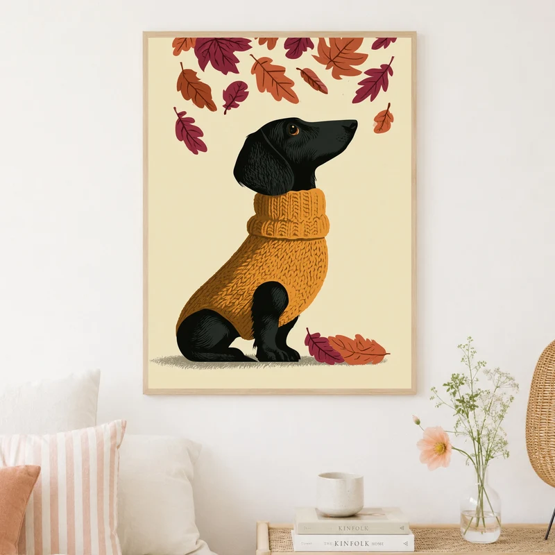 Dackel im Herbstpullover Poster
