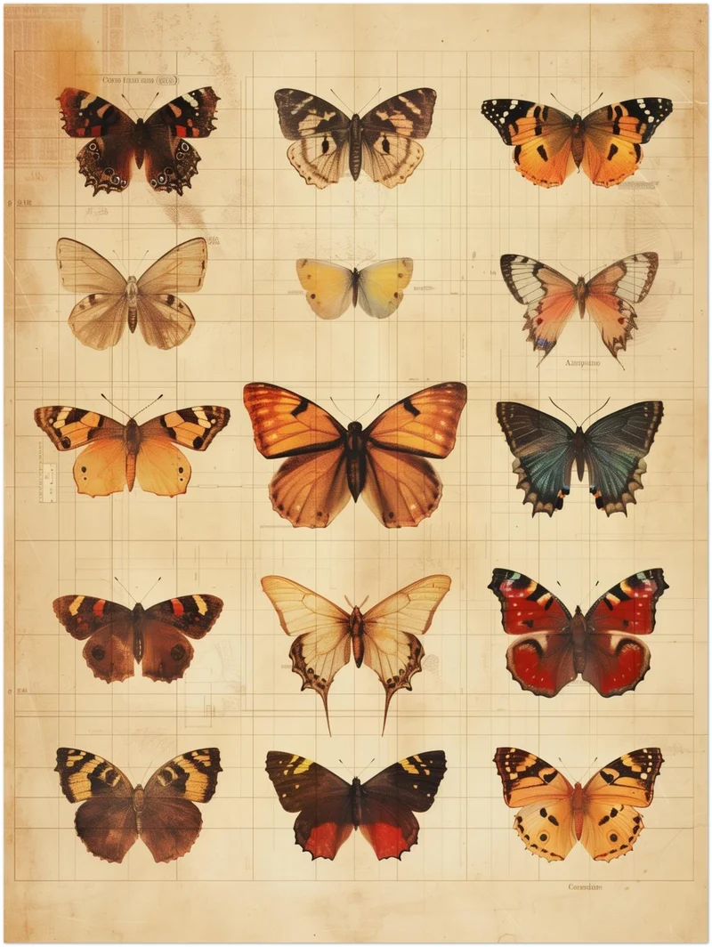 Schmetterlinge im Vintage-Tableau Leinwand